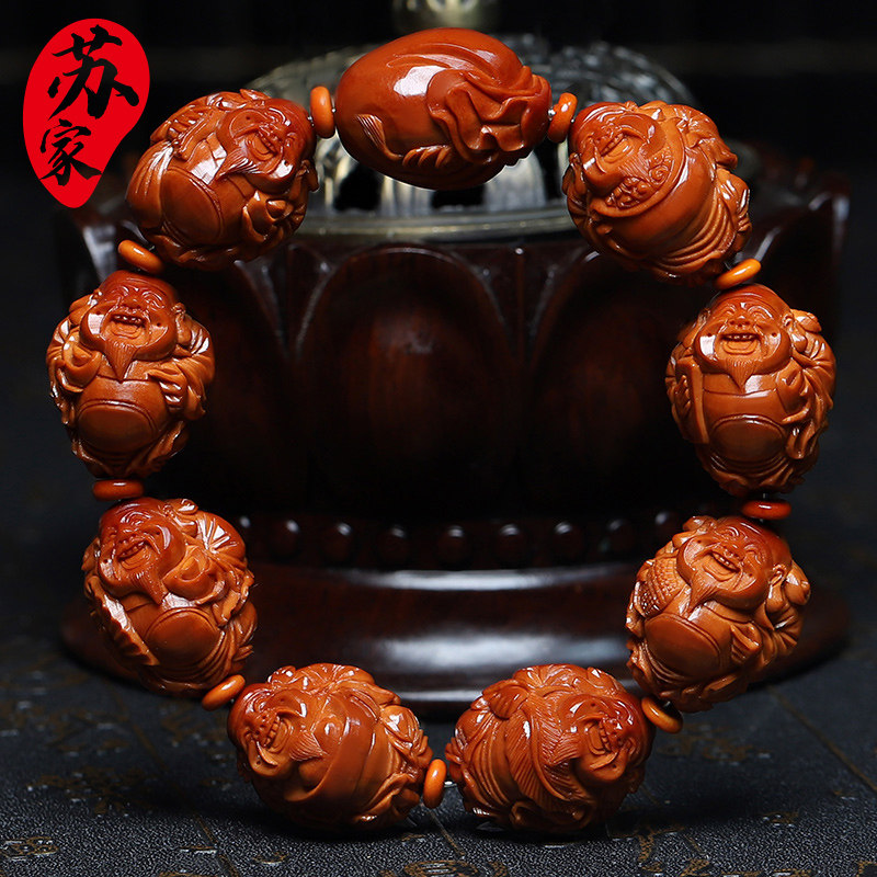 橄榄核手串20大籽八大财神精品核雕文玩手把件手工雕刻手链男女款