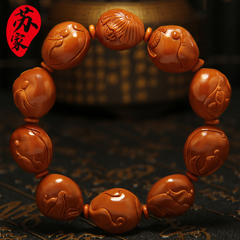 橄榄核手串19铁核鲨鱼背无相佛佛本无相核雕文玩手工雕刻手链男女