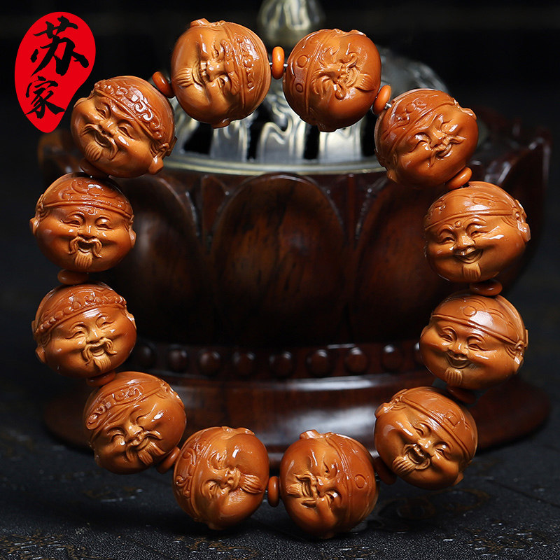 橄榄核手串21大籽财神头精品核雕文玩手把件手工雕刻手链男女款