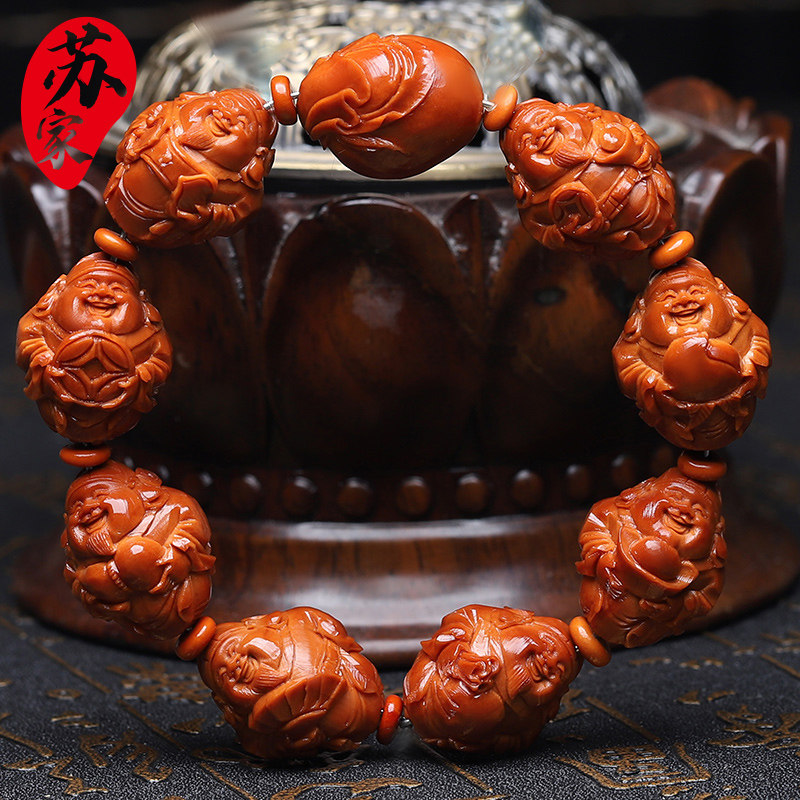 橄榄核手串可爱八宝财神精品核雕文玩手把件儿手工雕刻手链男女款