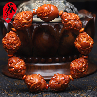橄榄核手串可爱八宝财神精品核雕文玩手把件儿手工雕刻手链男女款