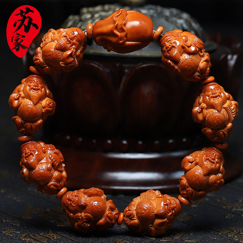 橄榄核手串19八大财神精品核雕文玩手把件手工雕刻手链男女款