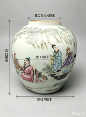 1粉彩竹林七贤陶瓷罐 大清光绪款复古储物罐中式茶室摆件收藏装饰