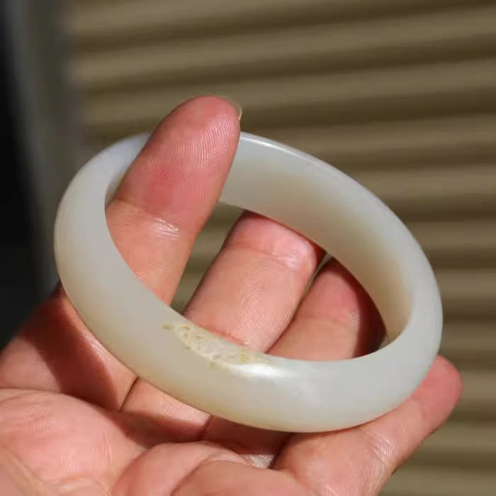 【小胡子玉器】和田玉 籽料 白玉 洒金皮 原毛孔 54mm手镯