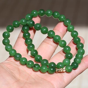 【小胡子玉器】和田玉 碧玉 菠菜绿 9mm圆珠项链