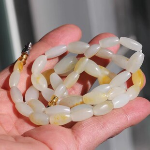 【小胡子玉器】和田玉 籽料 洒金皮 白玉 桶珠 项链