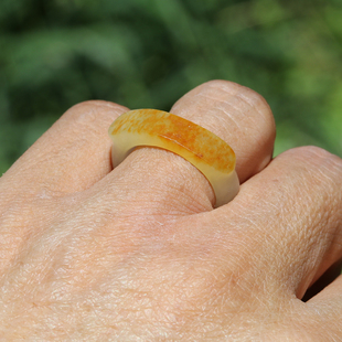 籽料 和田玉 洒金皮 白玉 16.8mm戒子 原毛孔 小胡子玉器