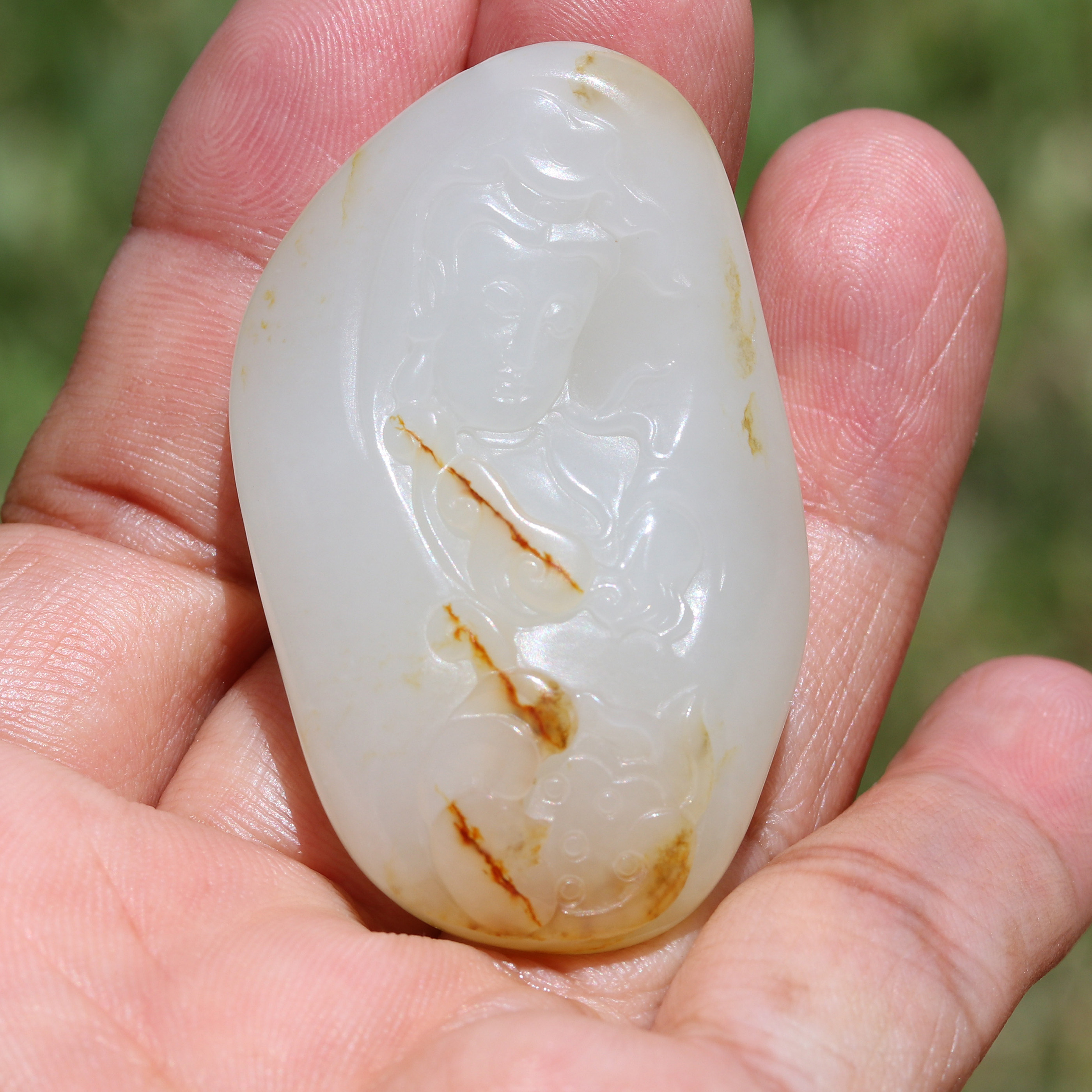 【小胡子玉器】和田玉 籽料 洒金皮 羊脂玉 独籽 观音