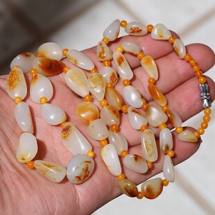 【小胡子玉器】和田玉 籽料 红金皮 羊脂玉原石精修 项链