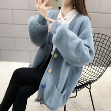 2020秋冬款加大加肥大码女装慵懒风毛衣外套中长款针织开衫200斤