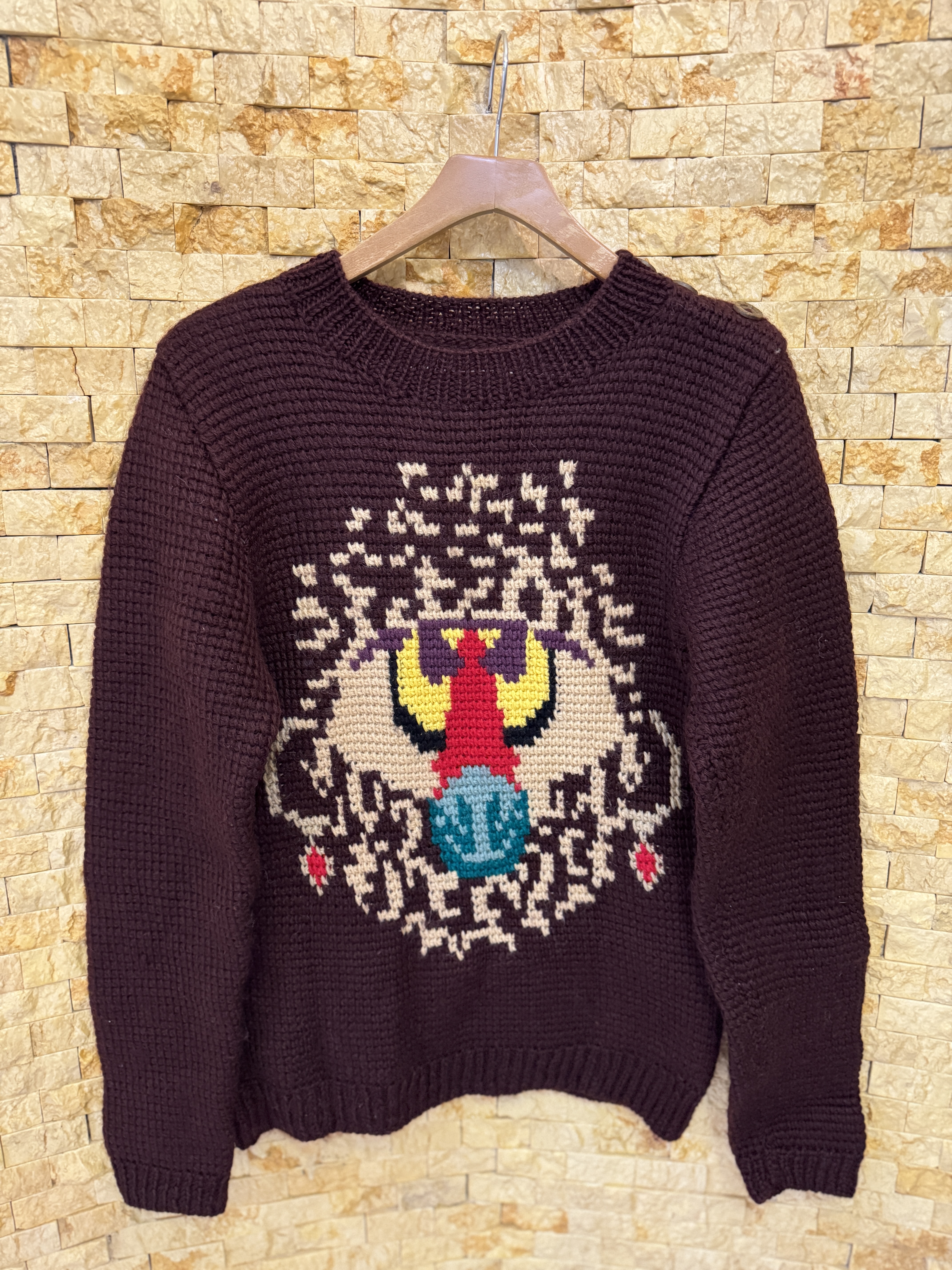 古着vintage孤品日系复古森系手工钩花刺绣童趣学院羊毛毛衣套头