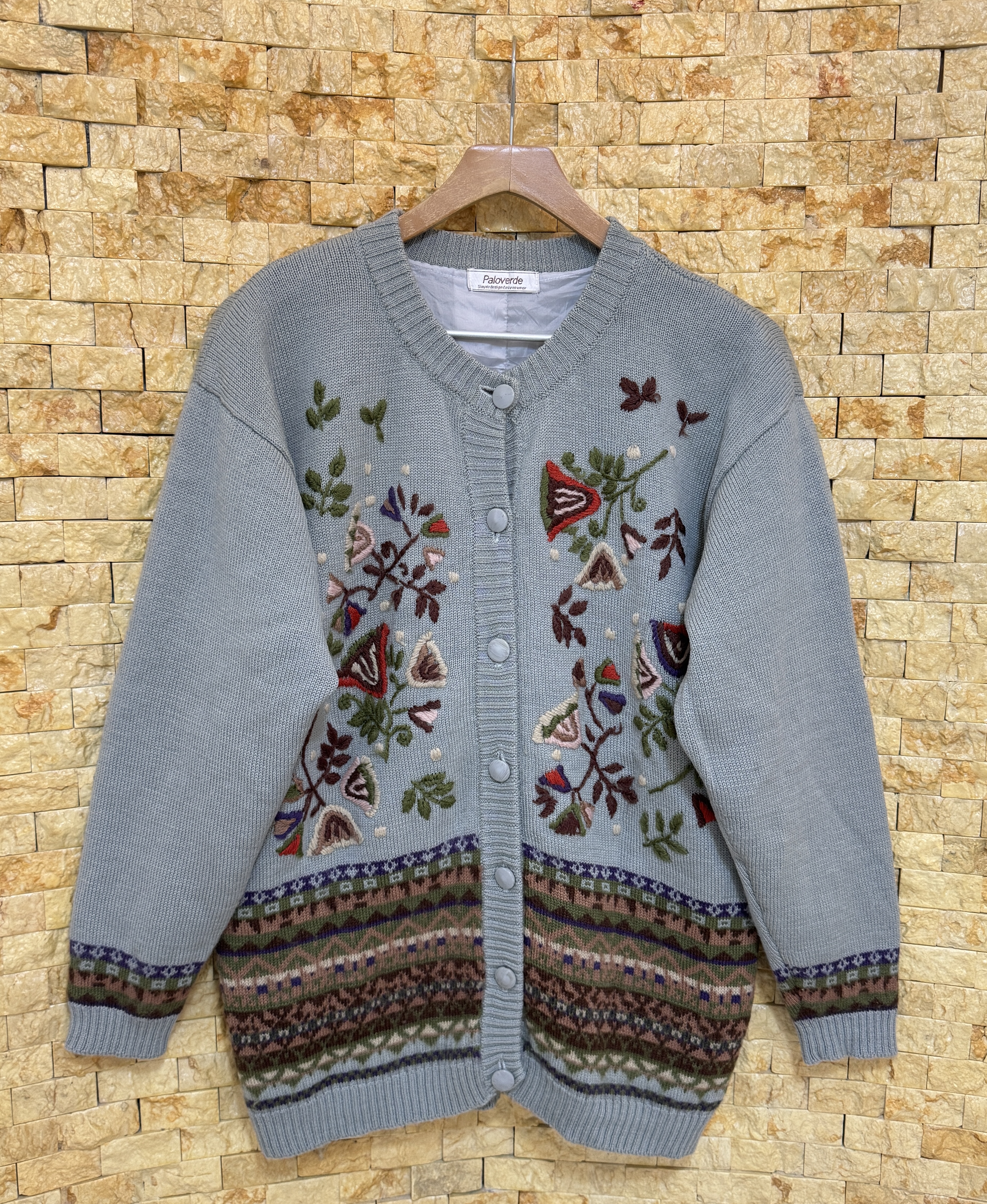 古着vintage孤品日系复古森系民族重工刺绣手工钩花浮花毛衣外套