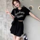 T恤百搭宽松短裤 炸街辣妹小个子显高短款 两件套 夏季 休闲运动套装