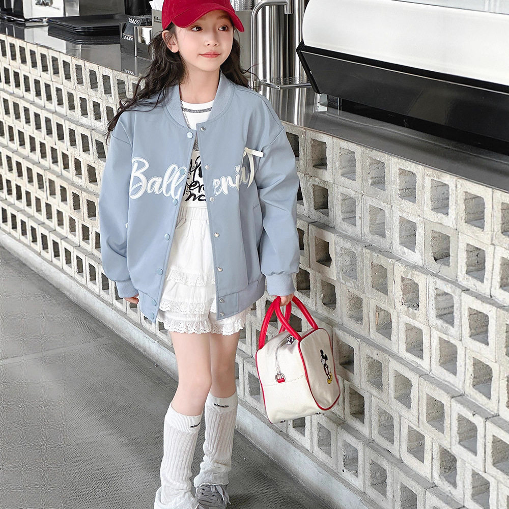 童装女童外套春秋装2025新款立领美式宽松棒球服夹克
