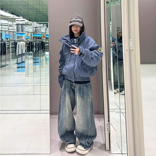 美式复古立领飞行夹克男秋季高街短款机车棒球服廓形工装正肩