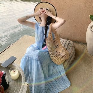 宽松海边度假风A字长裙 高级感法式 甜美无袖 背心连衣裙女夏季 新款