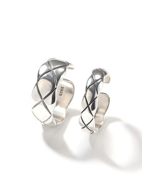 复古做旧斜纹菱格开口戒指男女食指环S925纯银简约小众街头手饰品