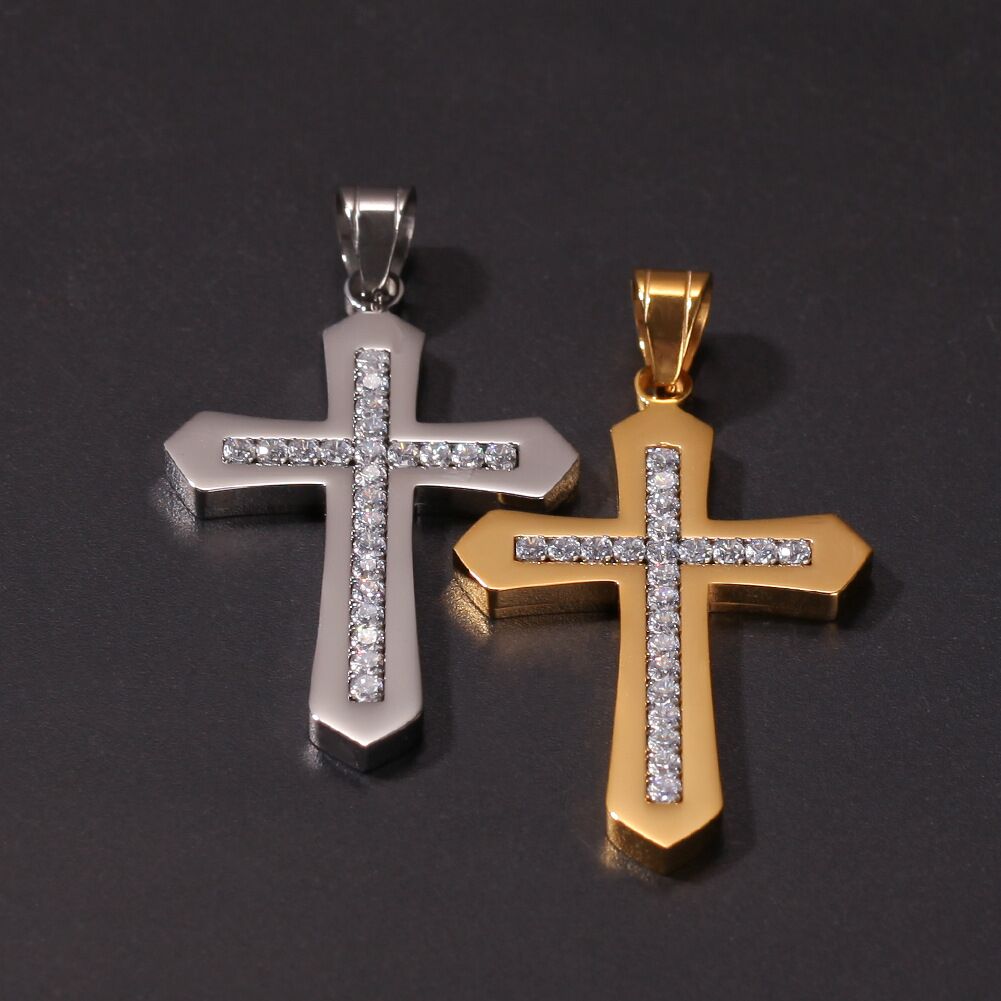 欧美镶锆石保色电镀十字架吊坠