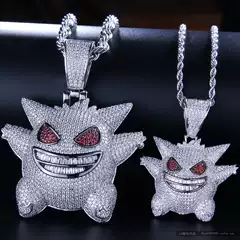 European and American Hip-Hop Gengar Necklace Pendant Cartoon Animation Pocket Icedout Gengar Pokemon Chain Clavicle Chain