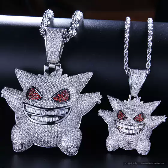 European and American Hip-Hop Gengar Necklace Pendant Cartoon Animation Pocket Icedout Gengar Pokemon Chain Clavicle Chain