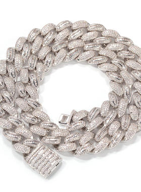 欧美15mm嘻哈锆石男士手链方圆锆拼接个性古巴项链hiphop潮锁骨链