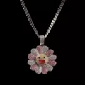 Silver Pink and White Diamond + 3Mm*24Inch Steel Cuban Chain