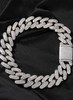 夸张铜镶锆石男士古巴链