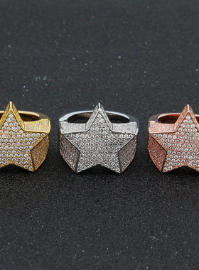 欧美新款五角星嘻哈戒指男士星星指环 hiphop微镶锆石 StarRing