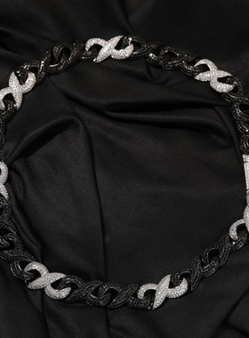 15mm铜镶锆石黑白相接无限链轻奢小众高级感古巴链潮男女嘻哈项链