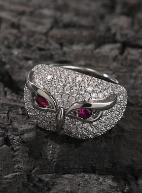 铜镶5A锆石创意猫头鹰嘻哈戒指