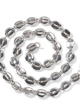 欧美嘻哈钛钢咖啡豆链保色电镀复古纽扣项链 情侣百搭手链