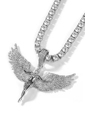 复古天使之翼吊坠中性风铜镶锆石天使翅膀男女百搭说唱嘻哈潮项链