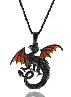 铜+锆石情侣飞龙项链黑色