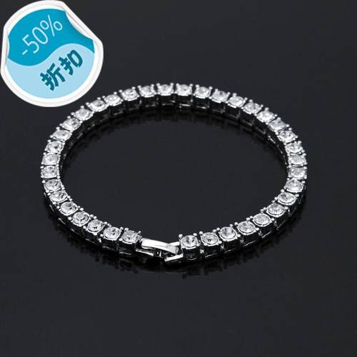 时尚嘻哈水钻手链HipHop 嘻哈1排手链 男士手链hippop金手链