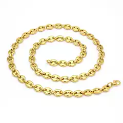 High-End Men's Hip-Hop 316L Stainless Steel Coffee Bean Chain Pig Nose Chain Button Necklace Bracelet