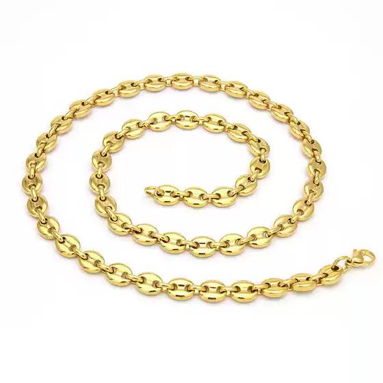 High-End Men's Hip-Hop 316L Stainless Steel Coffee Bean Chain Pig Nose Chain Button Necklace Bracelet