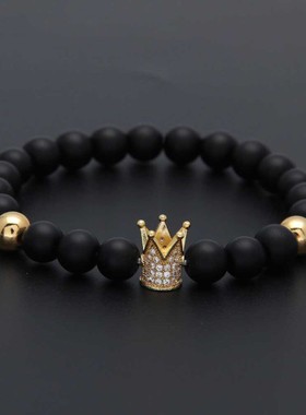 欧美风磨砂微镶锆石珠子黑玛瑙