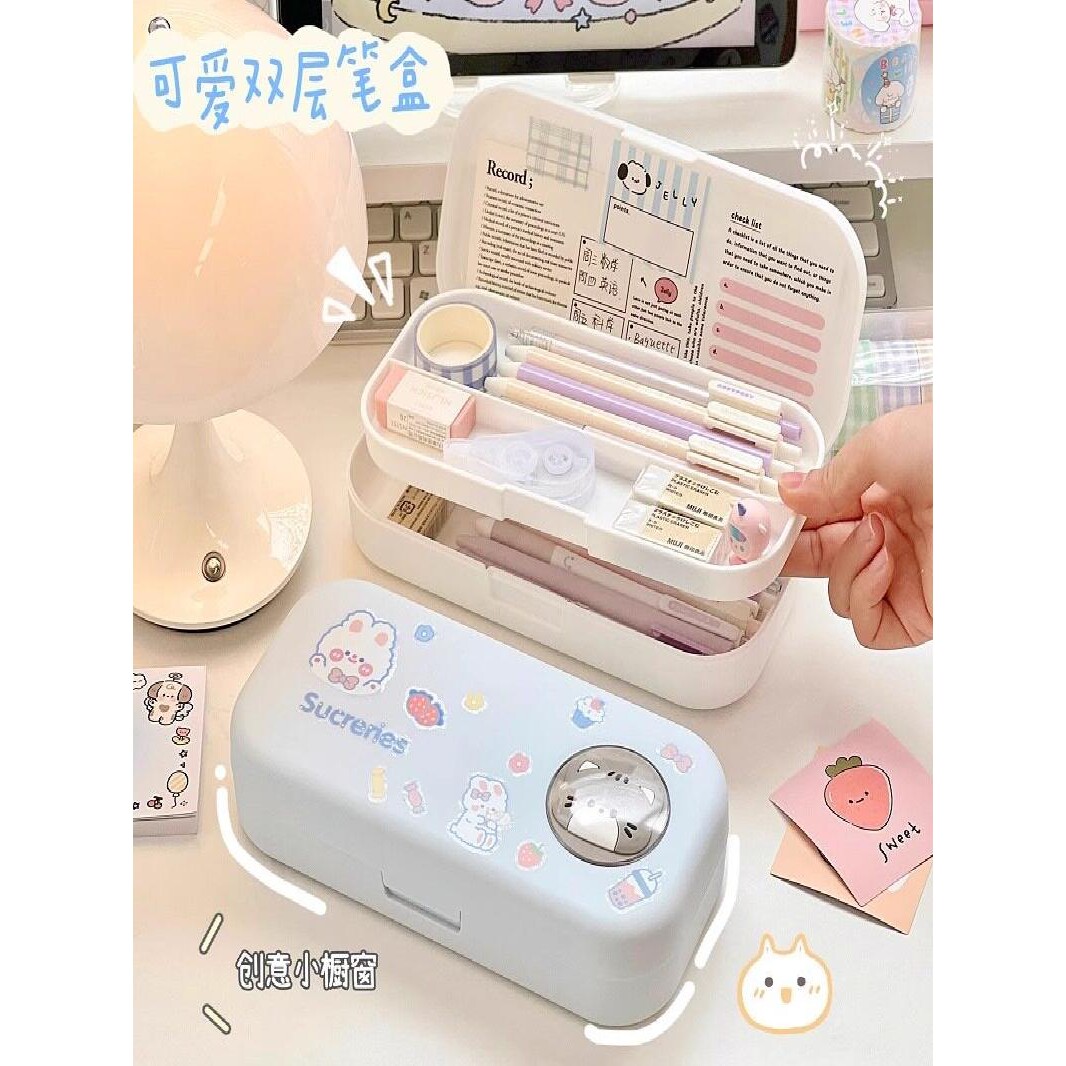 可爱文具盒铅笔盒文具用品收纳盒卡通儿童女孩小学生动物兔子笔袋