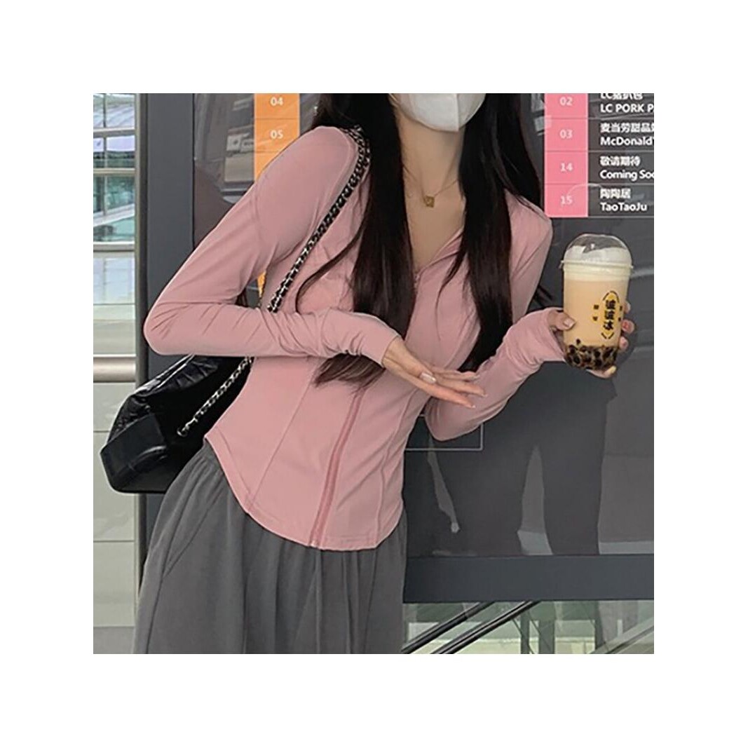 粉色冰丝防晒衣女款夏季修身瑜伽服外套紧身上衣2026新款套装收腰