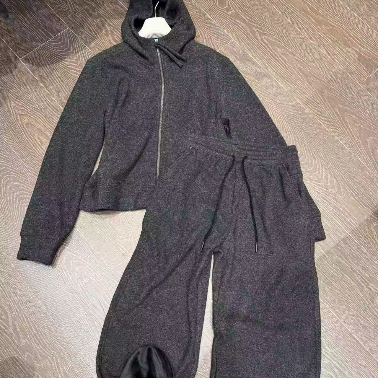 加绒JVVSISTER大头花同款拉链连帽开衫卫衣外套+休闲长裤两件套冬