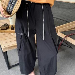 美式高街九分裤宽松阔腿休闲工装裤小个子夏季薄款酷飒风裤子女装