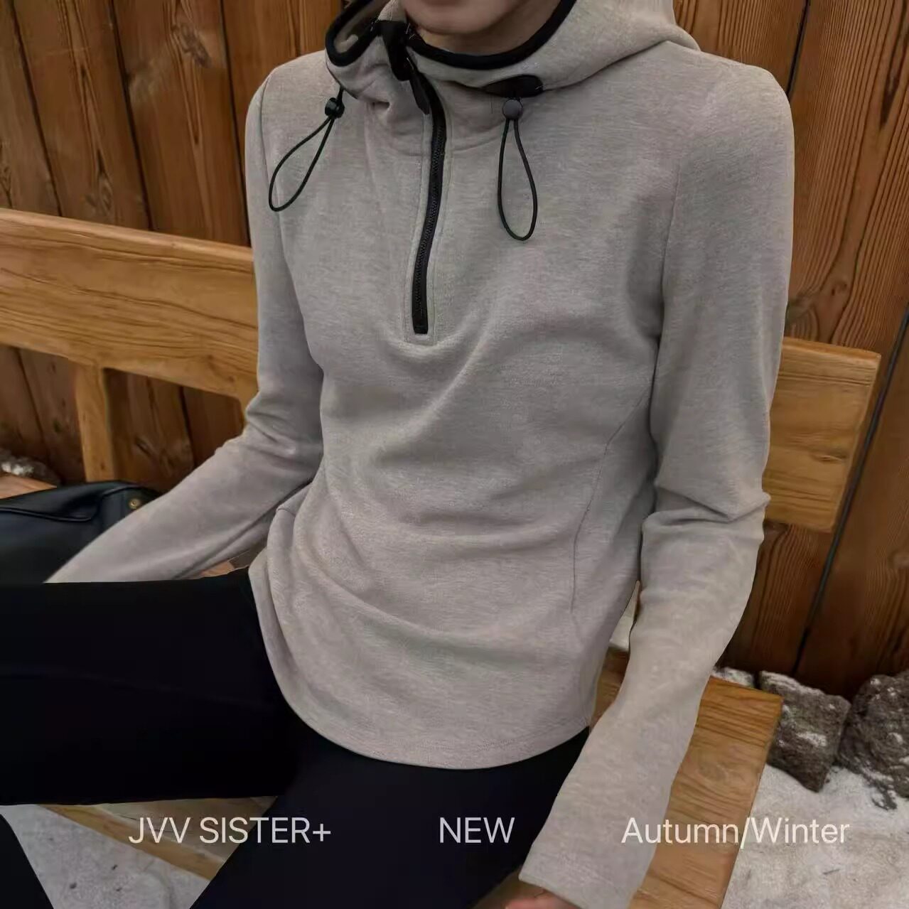JVV SISTER韩系简约连帽恒温套头长袖卫衣女冬季修身休闲帽衫上衣