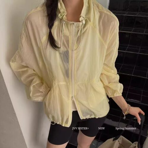JVV SISTER小众抽绳立领轻薄透气户外防晒服女夏休闲运动外套上衣