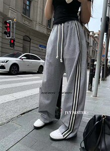 秋款JVV SISTER美式经典侧条纹卫裤三条杠休闲阔腿香蕉裤女拖地裤