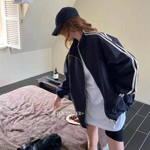 JVVSISTER秋季棒球服外套女学生韩版宽松百搭ins潮三条杠冲锋衣潮