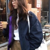 san春夏美式 宽松立领工装 夹克外套女今年撞色格子洋气休闲冲锋衣