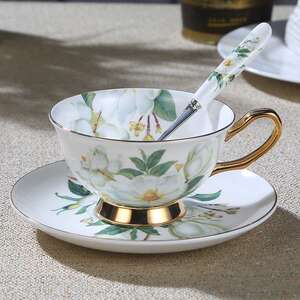 骨瓷纯手工描金咖啡杯陶瓷欧式创意商务休闲下午茶套装配勺子