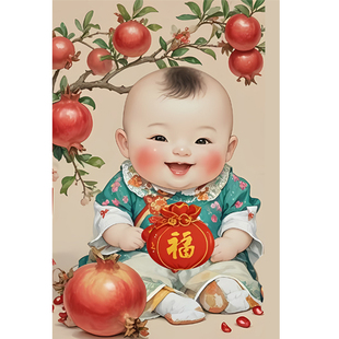 年画娃娃送子图宝宝画报墙贴备孕男女龙凤胎孕妇求子金童玉女助孕