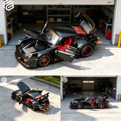 FG 1:64 保时捷930 RWB 宽体改装 黑色 全开合金车模