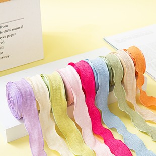 2.5cm褶皱丝带荷叶边蛋糕装 亚麻丝带 饰鱼尾纱缎带彩带鲜花束包装